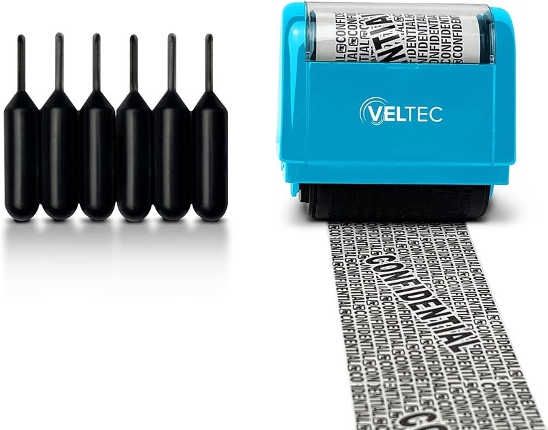 Veltec ID Protector Ink Roller - Identity Theft Protection Roller Stamp Set (Blue, Stamp+6 Refills) - Image 2